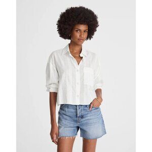 Madewell Straight-Hem Shirt in Cotton Dobby White Button Up Medium Boho Festival